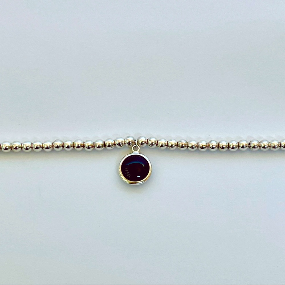 Tiffany & Co Sterling Silver Mini Bead Sugar Stacks Dot Charm Bracelet Onyx